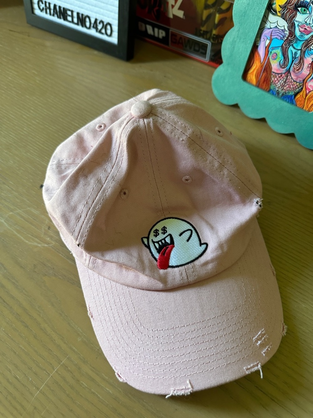 Embroidered Pink Ghost Baseball Cap